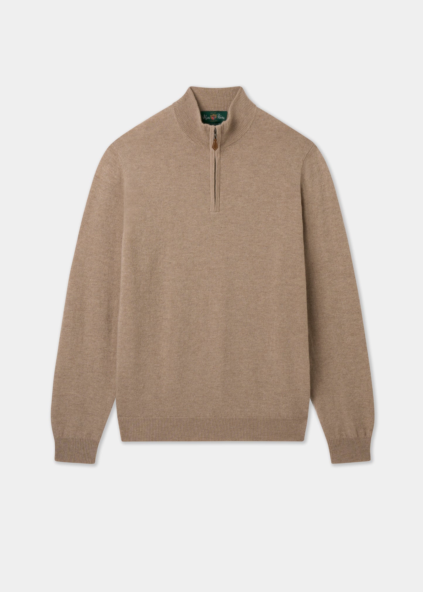 Men's Cashmere Quarter Zip Neck Jumper in Linen