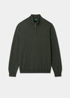 Hanbury Pure Cashmere Quarter Zip Jumper in Rosemary, regular fit, 100% cashmere, ribbed cuffs and hem.
