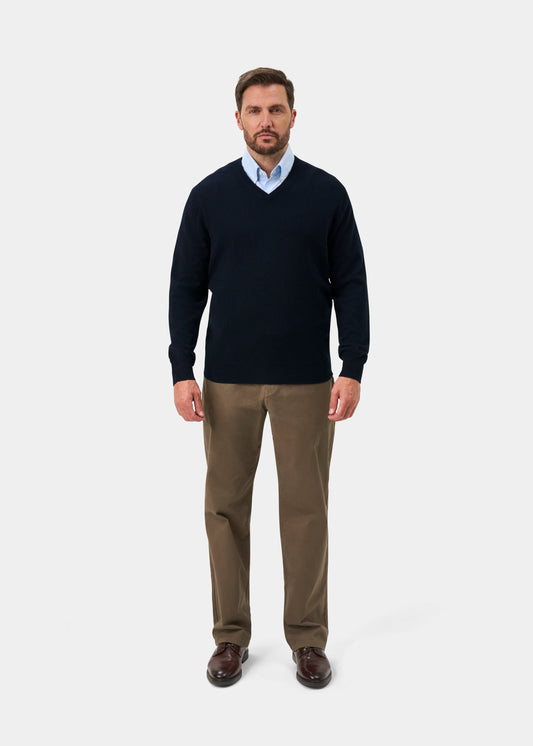 Haddington Pure Cashmere V-Neck Jumper In Dark Navy - Regular Fit