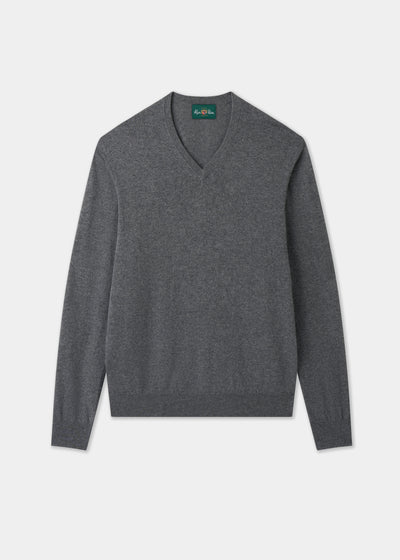 Men's Cashmere Vee Neck Jumper in Derby