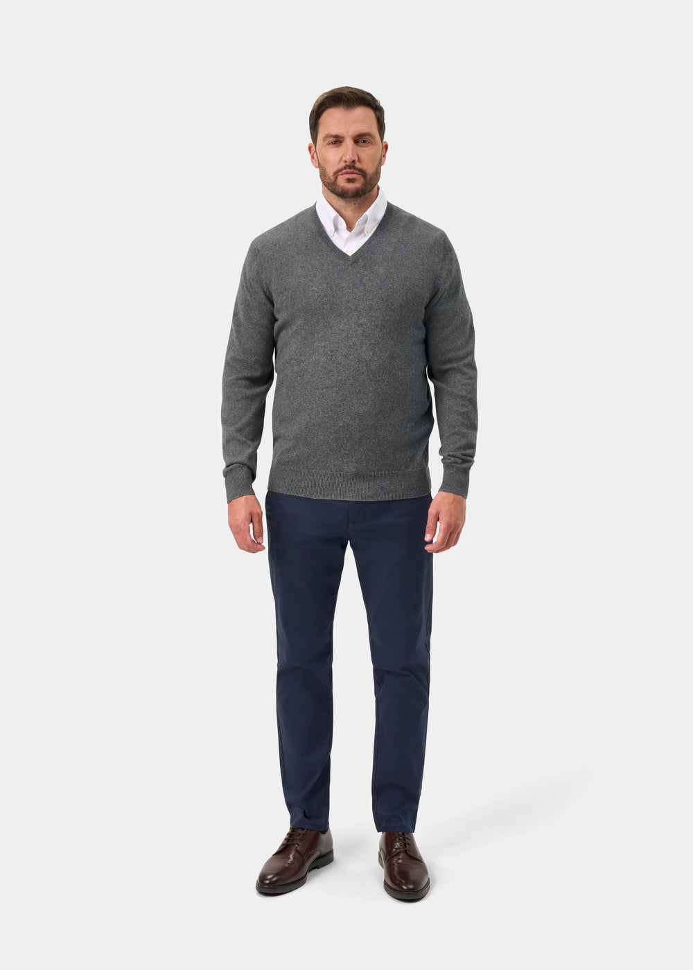 Haddington Pure Cashmere V-Neck Jumper In Derby - Regular Fit