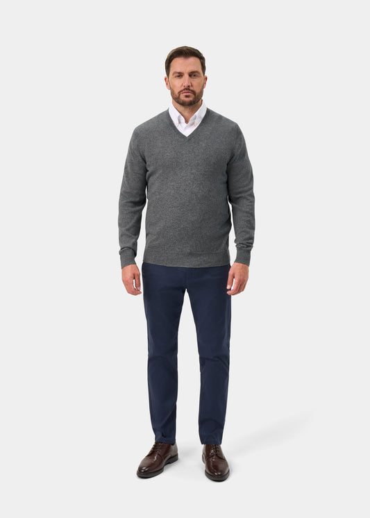 Haddington Pure Cashmere V-Neck Jumper In Derby - Regular Fit
