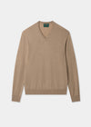Men's Cashmere Vee Neck Jumper in Linen