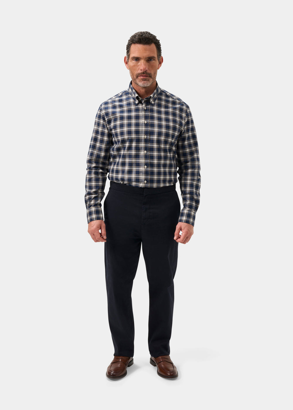 Men's Cotton Long Sleeve Checked Shirt in Blue