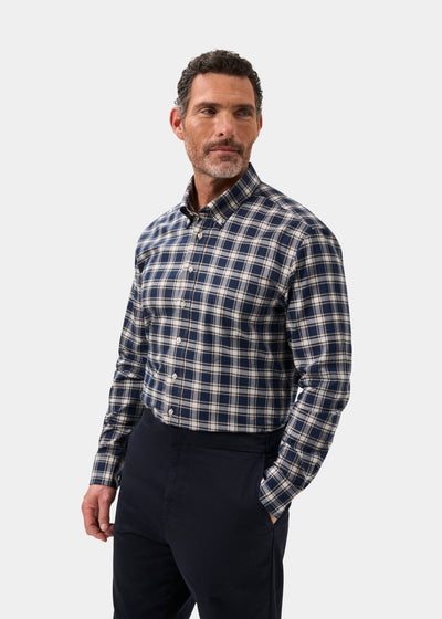 Men's Cotton Long Sleeve Checked Shirt in Blue