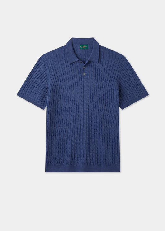 Men's Cotton Cable Polo Shirt in Blue