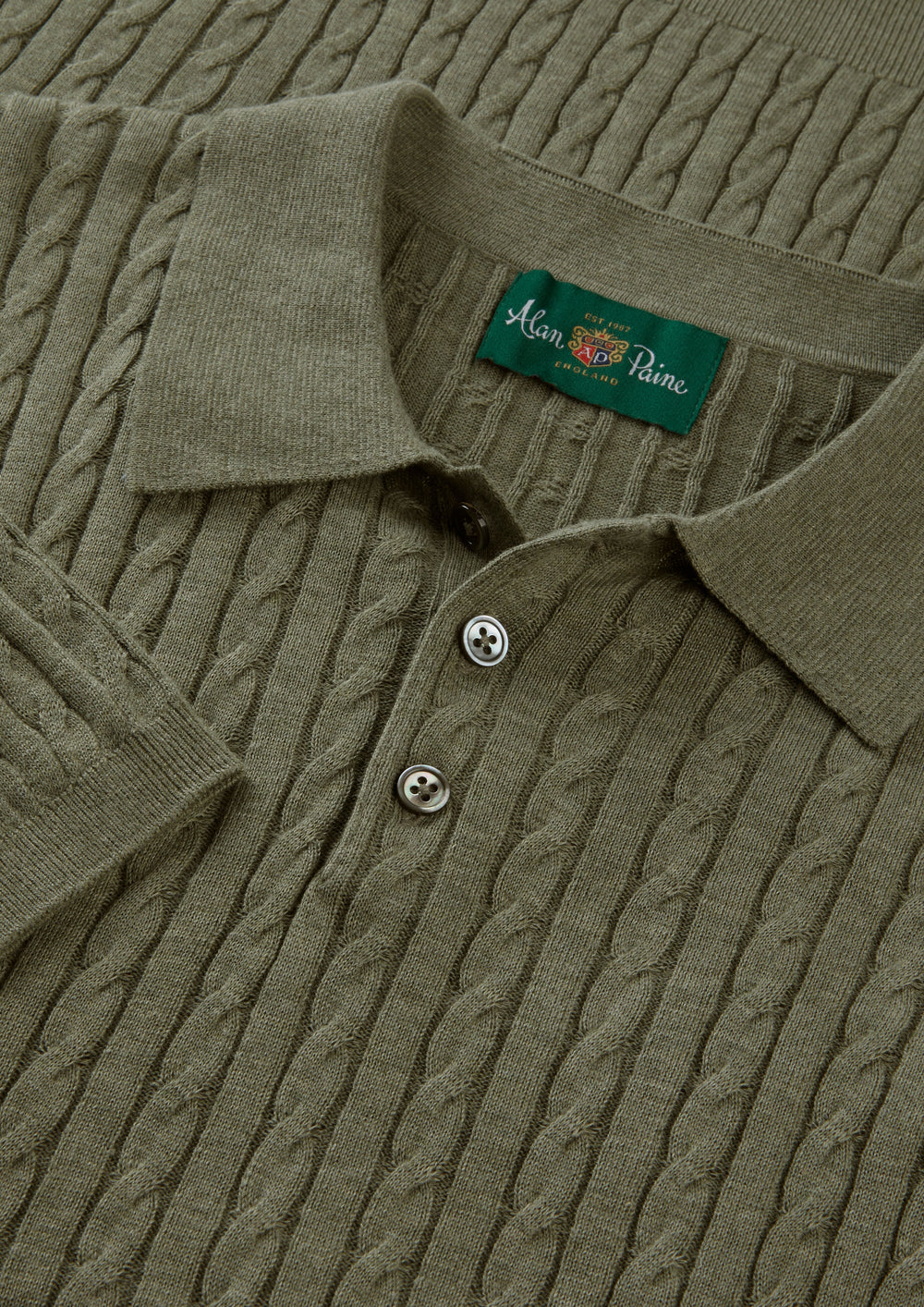 Men's Cotton Cable Polo Shirt in Green