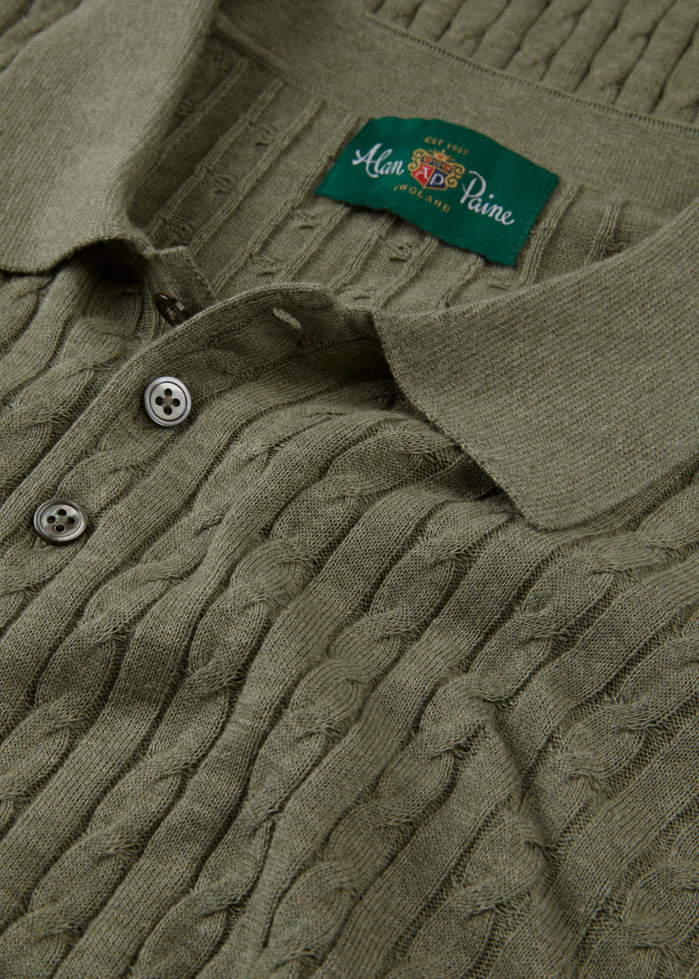 Men's Cotton Cable Polo Shirt in Green