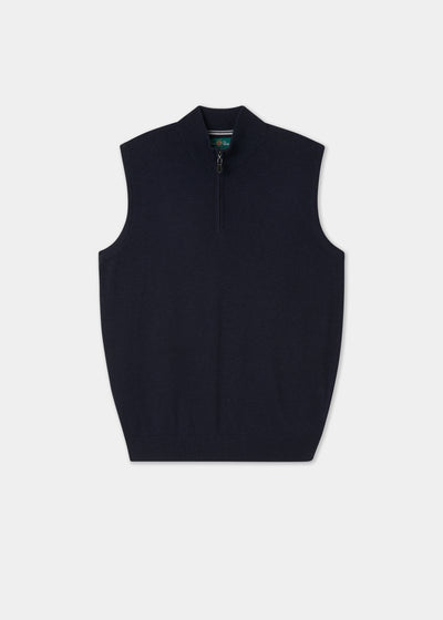 Men's Cotton Cashmere Quarter Zip Gilet in Navy