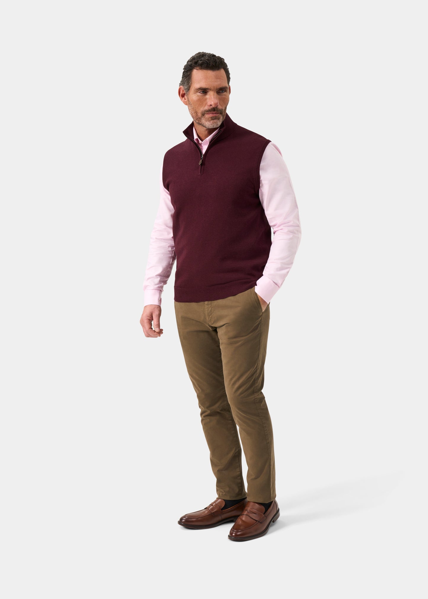 Men's Cotton Cashmere Quarter Zip Gilet in Purple
