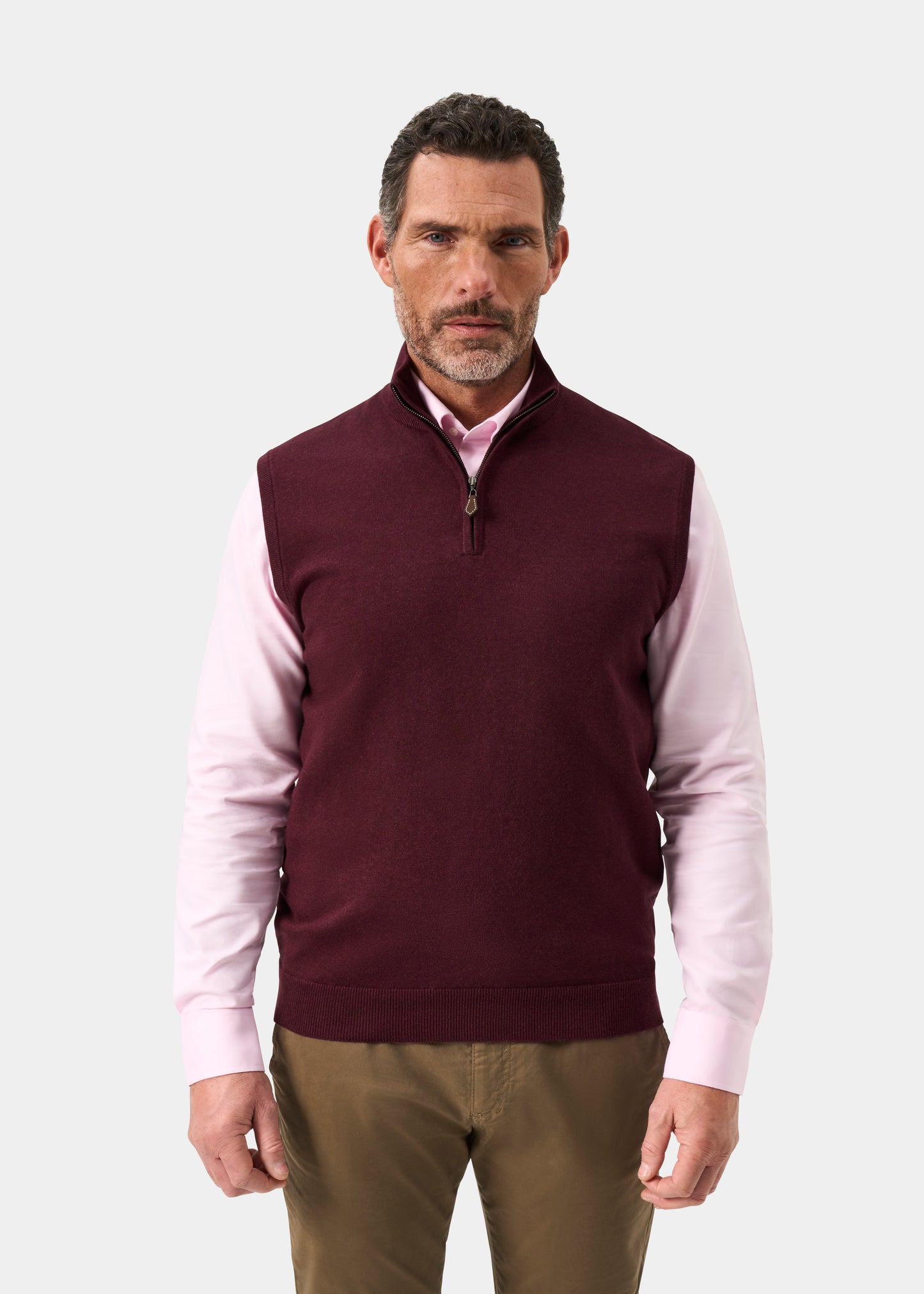 Men's Cotton Cashmere Quarter Zip Gilet in Purple