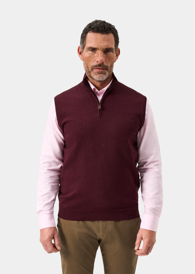 Men's Cotton Cashmere Quarter Zip Gilet in Purple