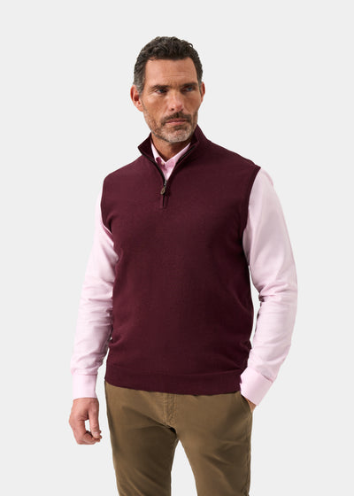 Men's Cotton Cashmere Quarter Zip Gilet in Purple