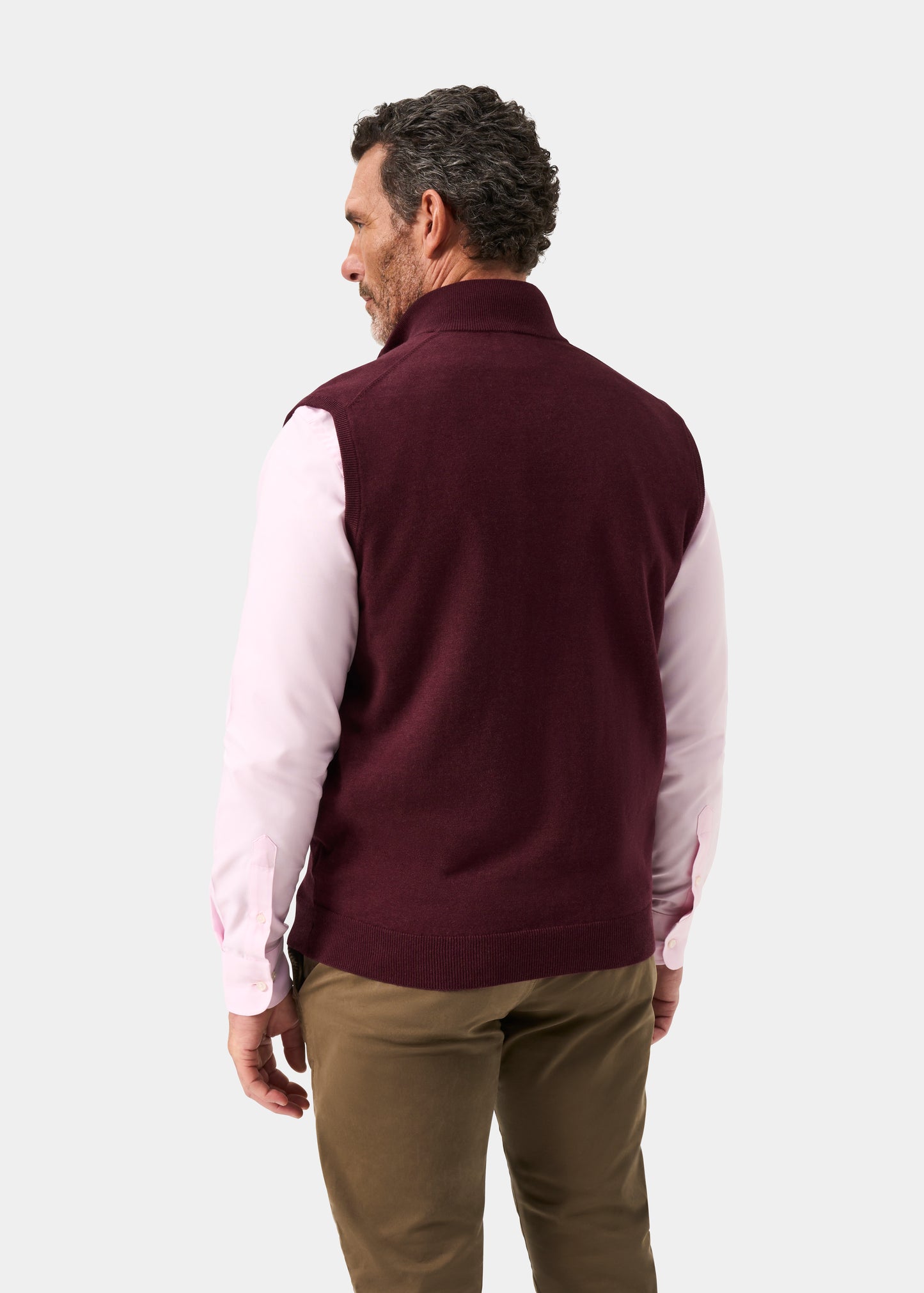 Men's Cotton Cashmere Quarter Zip Gilet in Purple