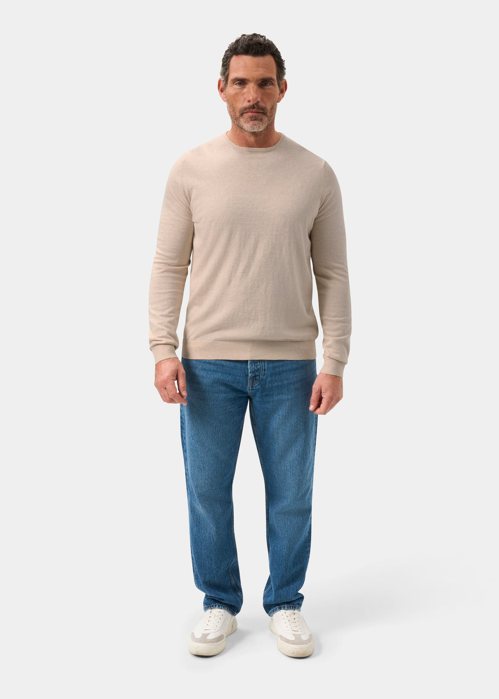 Men's Cotton Cashmere Crew Neck Jumper in Beige