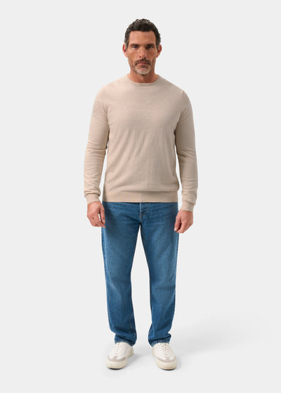Men's Cotton Cashmere Crew Neck Jumper in Beige