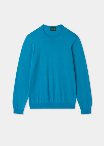 Men's Cotton Cashmere Crew Neck Jumper in Bright Blue