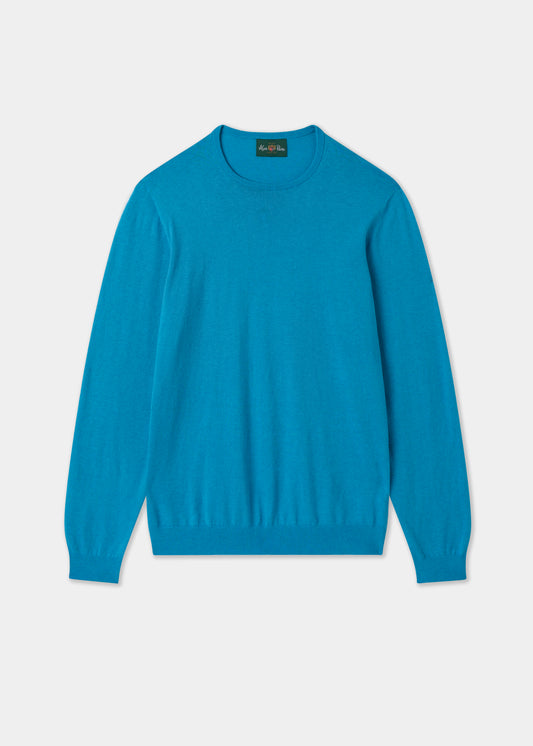 Men's Cotton Cashmere Crew Neck Jumper in Bright Blue