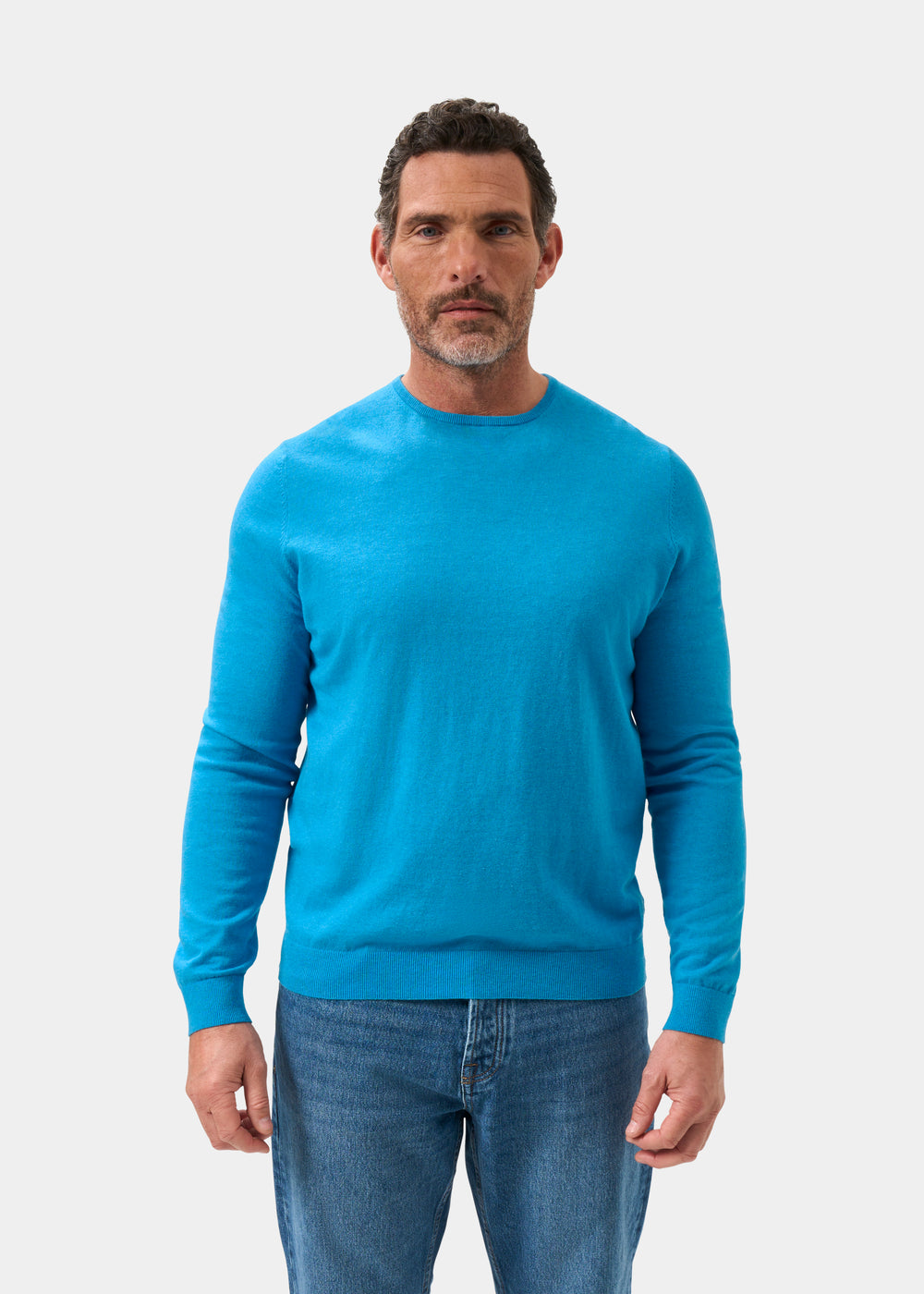 Men's Cotton Cashmere Crew Neck Jumper in Bright Blue