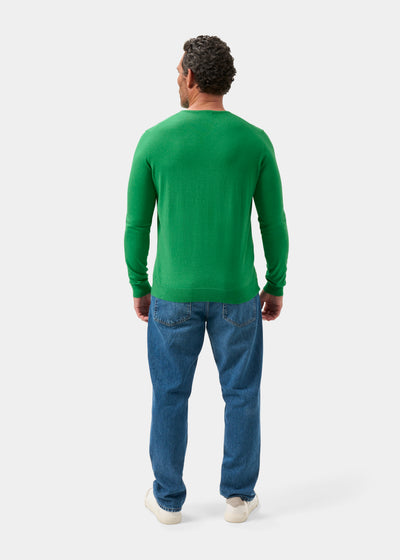 Men's Cotton Cashmere Crew Neck Jumper in Bright Green