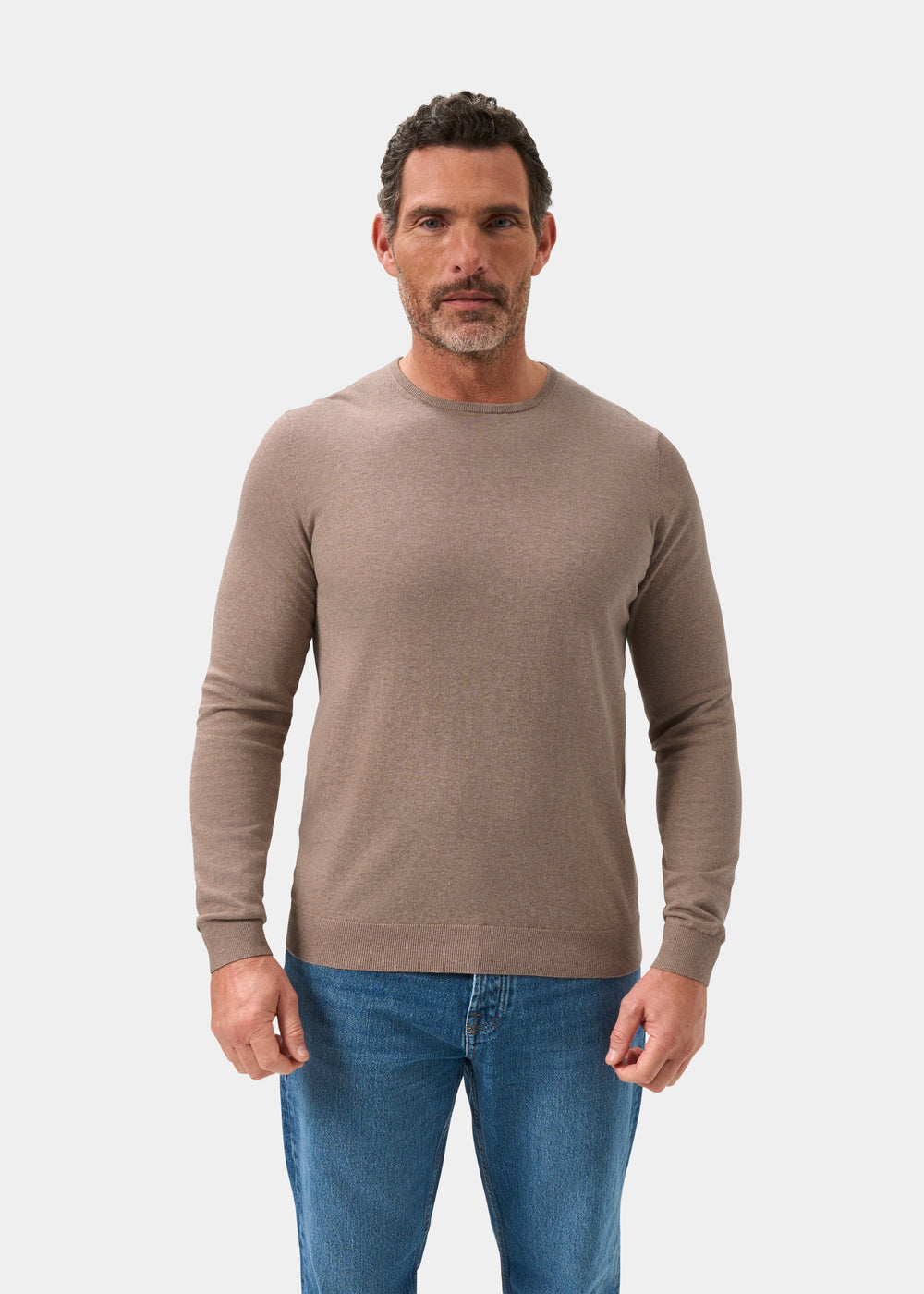 Men's Cotton Cashmere Crew Neck Jumper in Brown