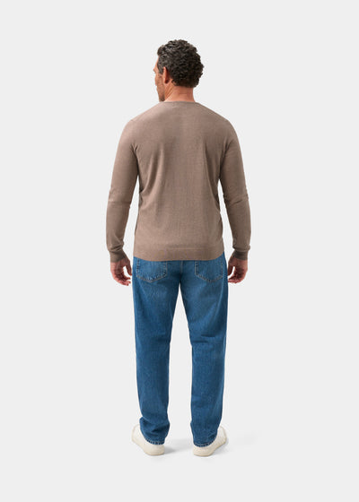 Men's Cotton Cashmere Crew Neck Jumper in Brown