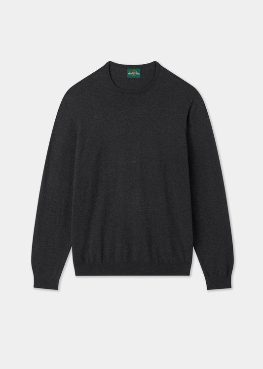 Men's Cotton Cashmere Crew Neck Jumper in Charcoal Grey