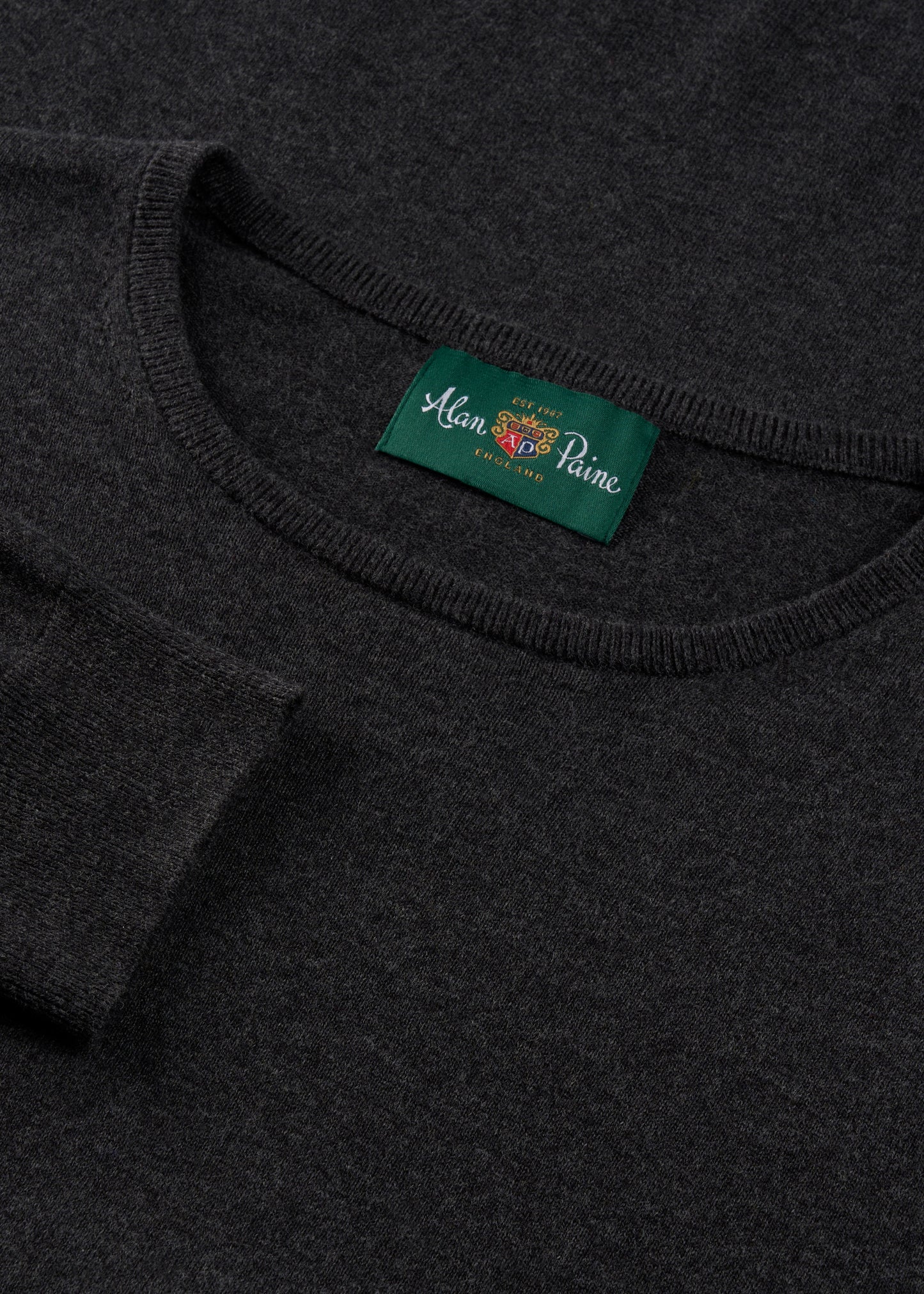 Men's Cotton Cashmere Crew Neck Jumper in Charcoal Grey