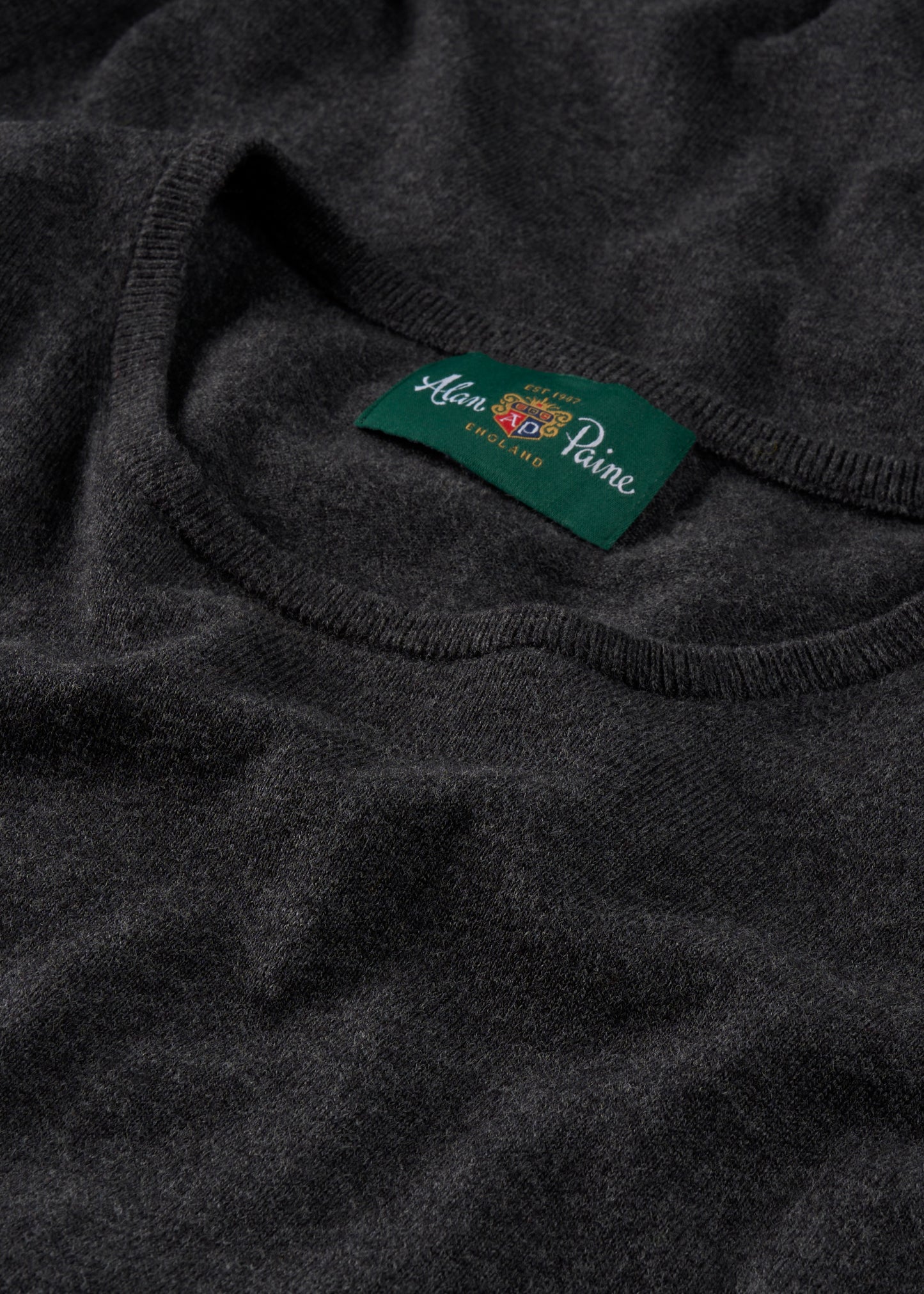 Men's Cotton Cashmere Crew Neck Jumper in Charcoal Grey