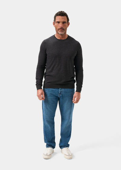 Men's Cotton Cashmere Crew Neck Jumper in Charcoal Grey