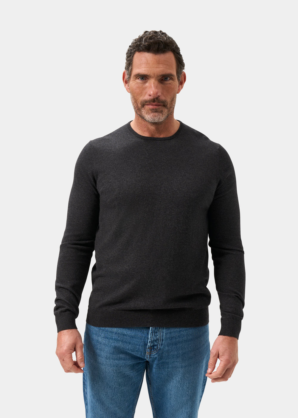 Men's Cotton Cashmere Crew Neck Jumper in Charcoal Grey
