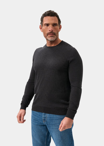 Men's Cotton Cashmere Crew Neck Jumper in Charcoal Grey