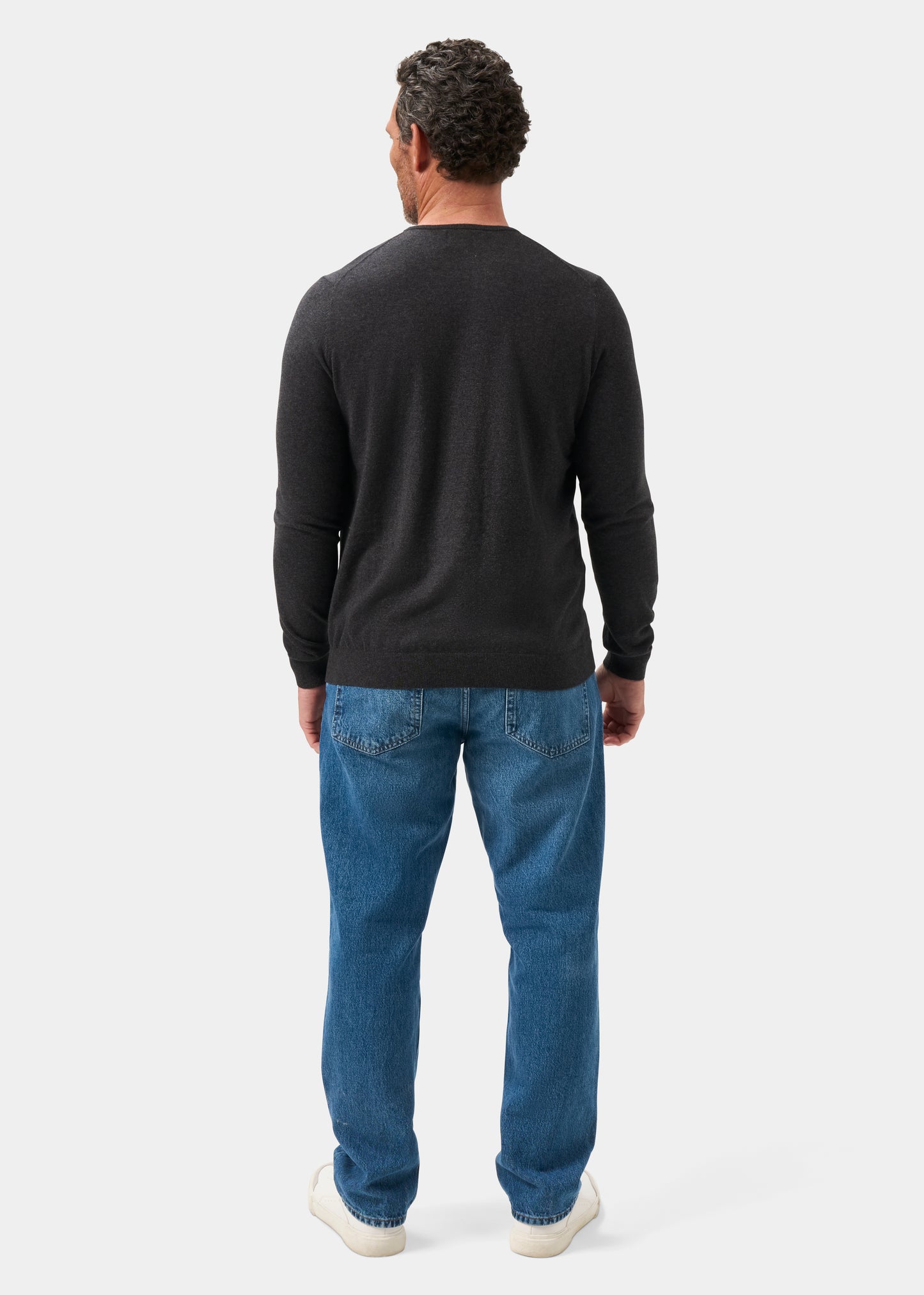 Men's Cotton Cashmere Crew Neck Jumper in Charcoal Grey