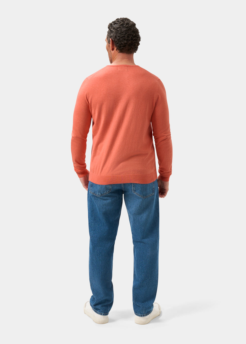 Men's Cotton Cashmere Crew Neck Jumper in Coral