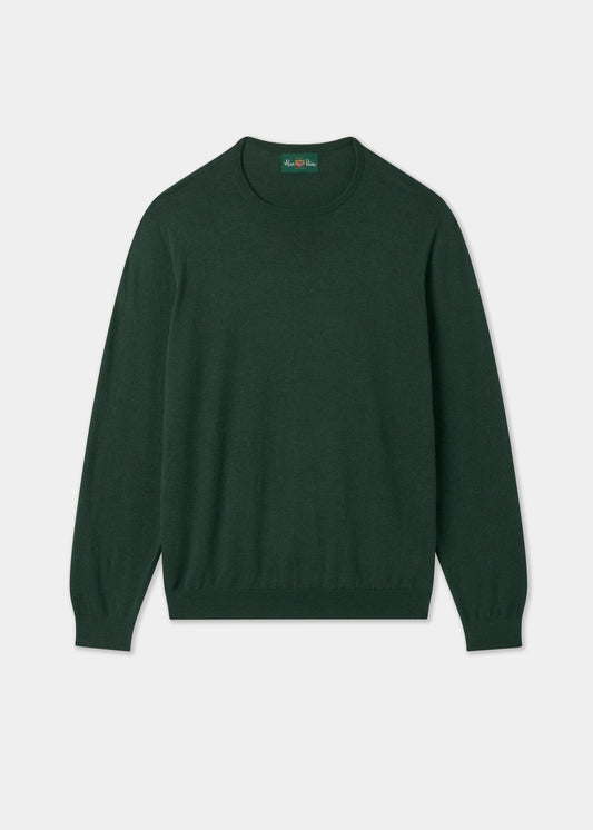 Men's Cotton Cashmere Crew Neck Jumper in Dark Green