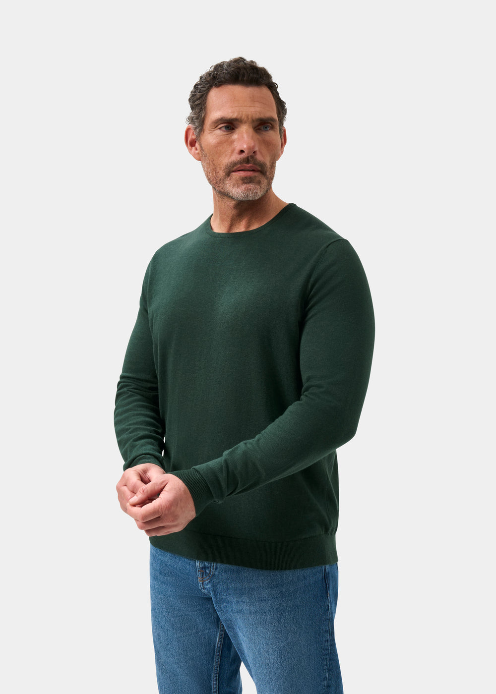 Men's Cotton Cashmere Crew Neck Jumper in Dark Green