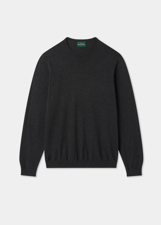 Men's Cotton Cashmere Crew Neck Jumper in Dark Grey