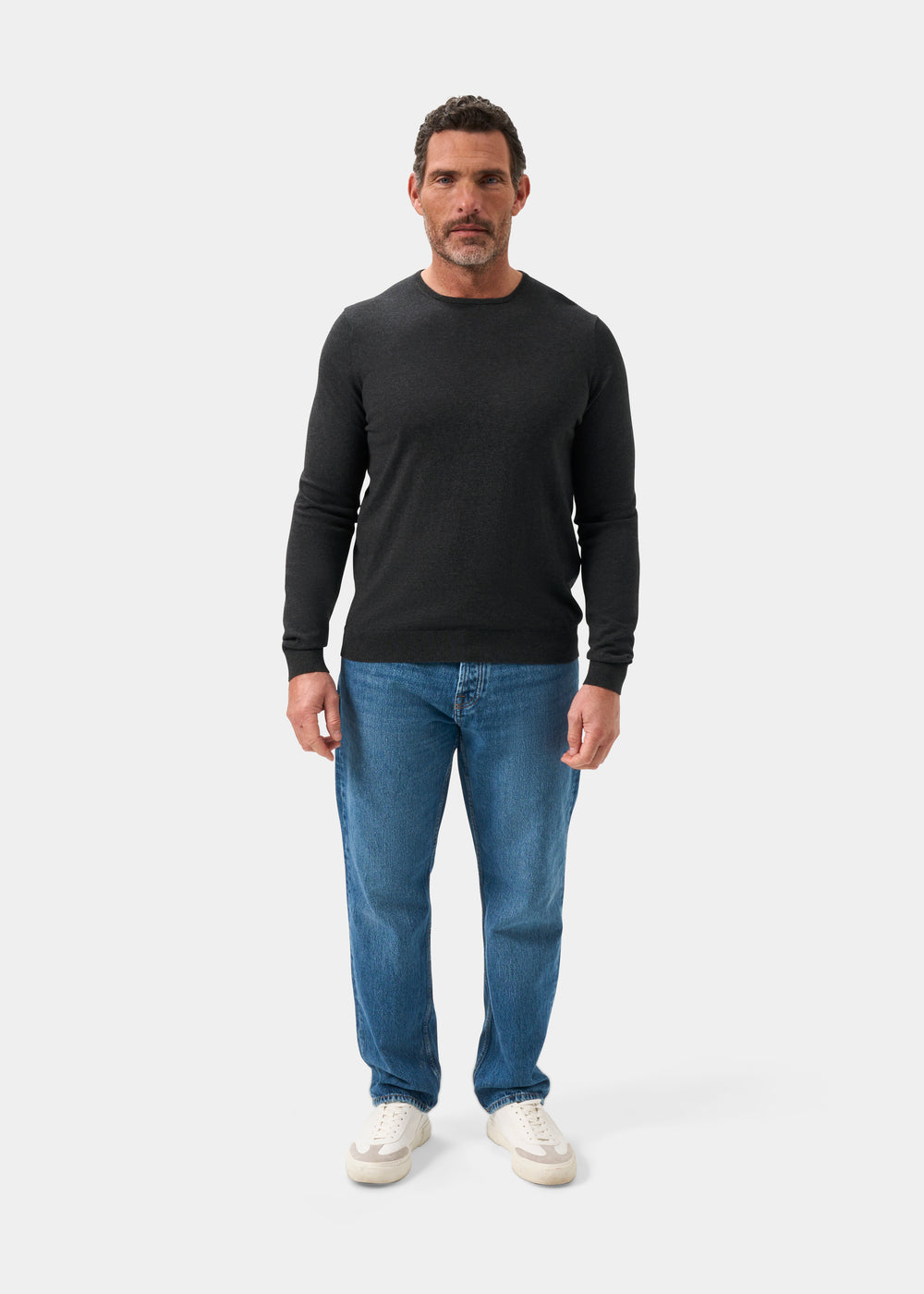 Men's Cotton Cashmere Crew Neck Jumper in Dark Grey