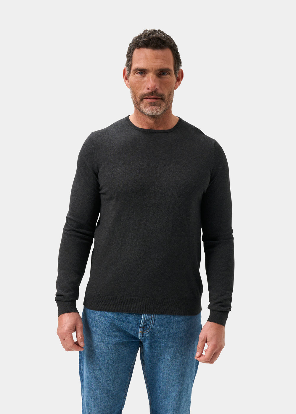 Men's Cotton Cashmere Crew Neck Jumper in Dark Grey
