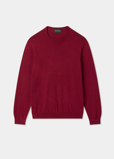Men's Cotton Cashmere Crew Neck Jumper in Dark Red