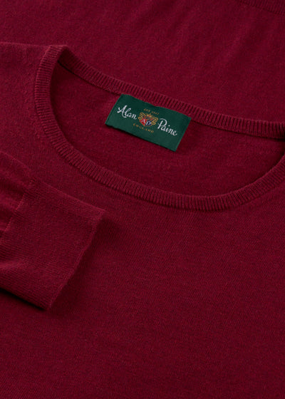 Men's Cotton Cashmere Crew Neck Jumper in Dark Red
