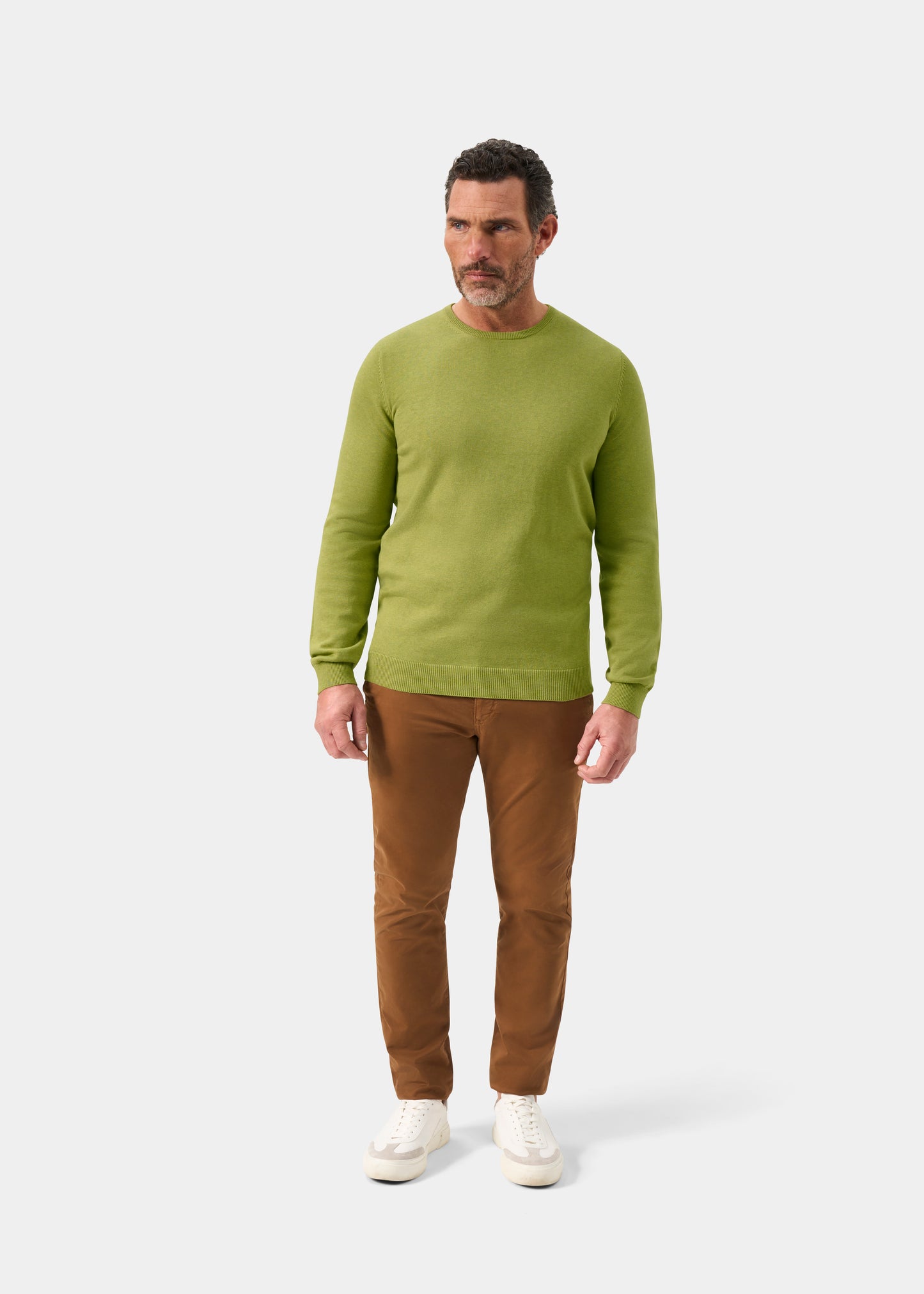 Men's Cotton Cashmere Crew Neck Jumper in Green