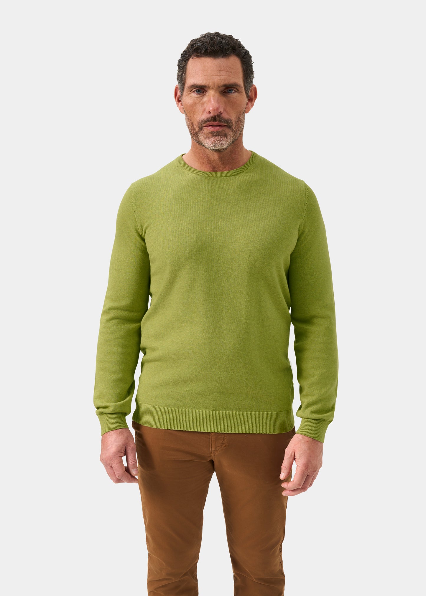 Men's Cotton Cashmere Crew Neck Jumper in Green