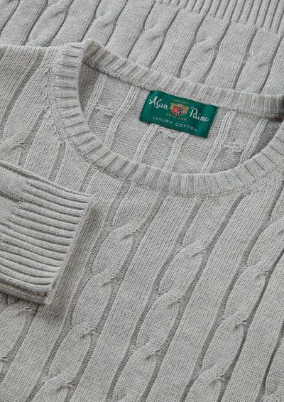 Men's Cotton Cashmere Crew Neck Jumper in Light Grey