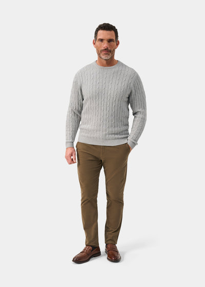 Men's Cotton Cashmere Crew Neck Jumper in Light Grey