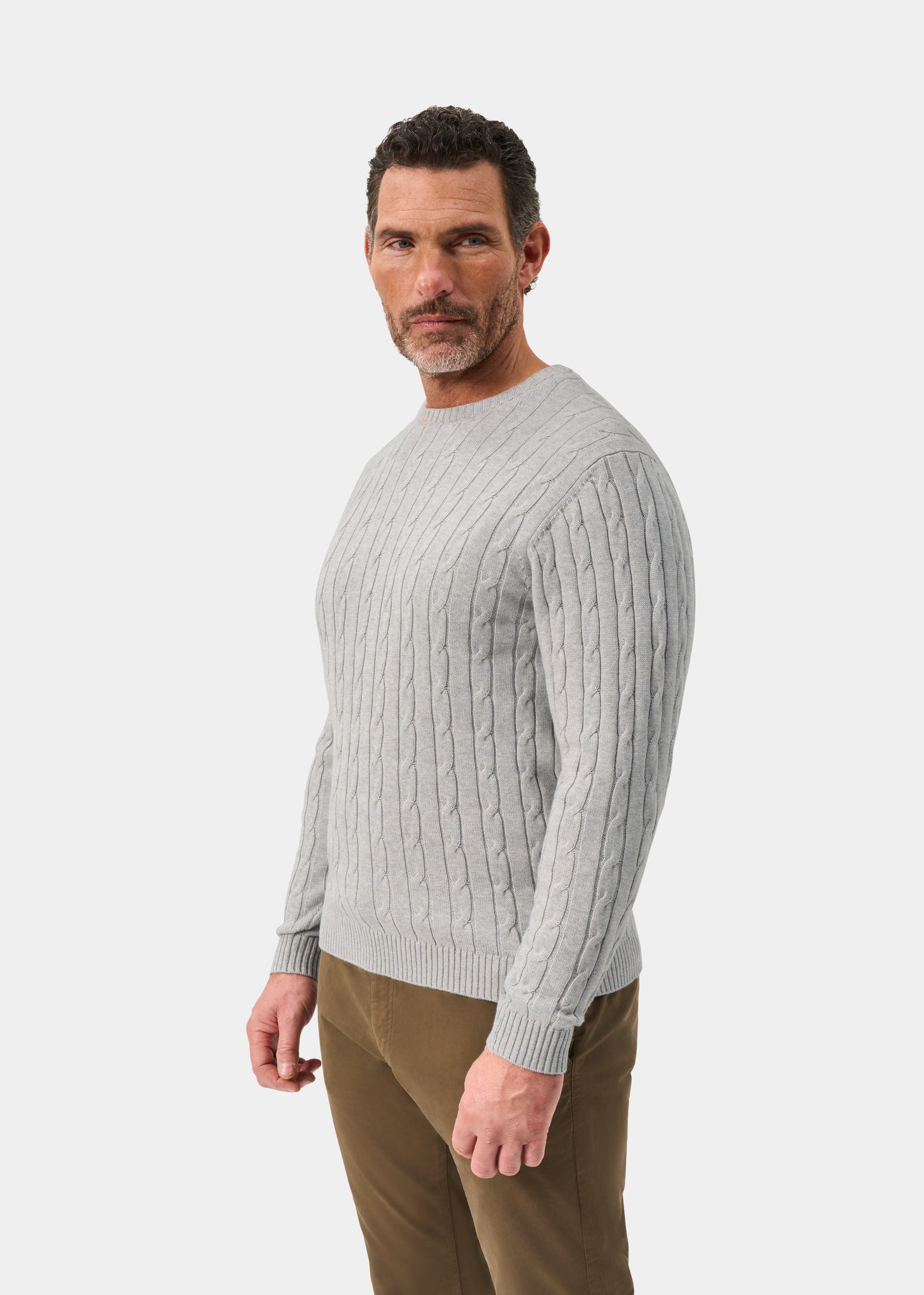 Men's Cotton Cashmere Crew Neck Jumper in Light Grey