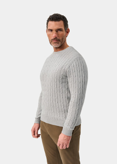 Men's Cotton Cashmere Crew Neck Jumper in Light Grey