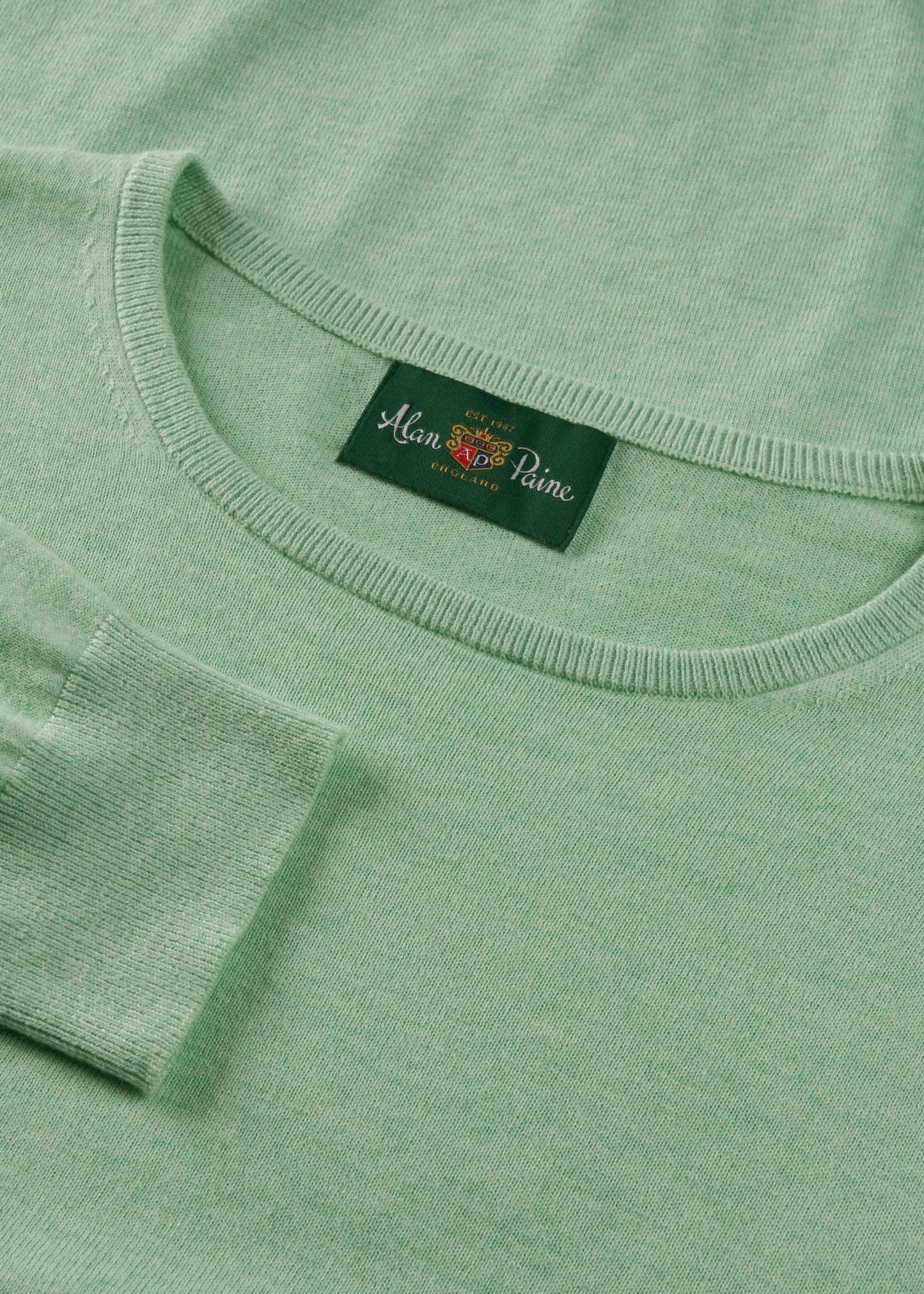 Men's Cotton Cashmere Crew Neck Jumper in Pale Green