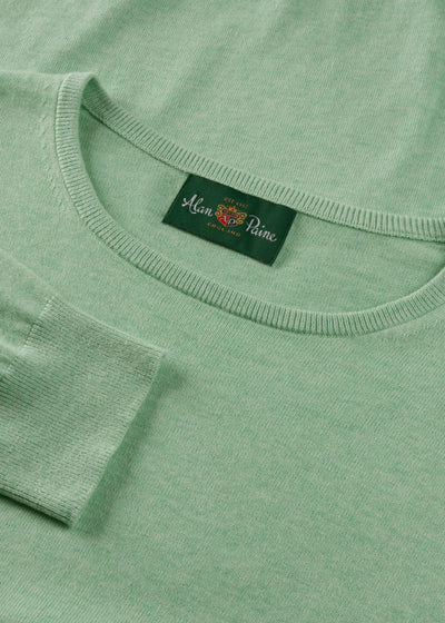 Men's Cotton Cashmere Crew Neck Jumper in Pale Green