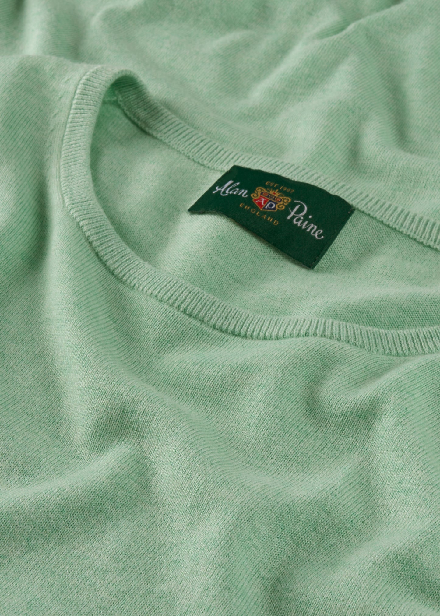 Men's Cotton Cashmere Crew Neck Jumper in Pale Green